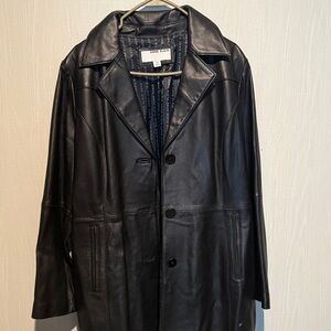 Anne Klein Black Leather Trench Coat for Men